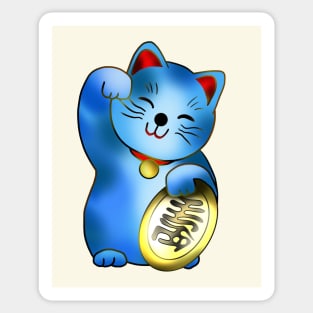 Blue maneki lucky cat with coin Sticker